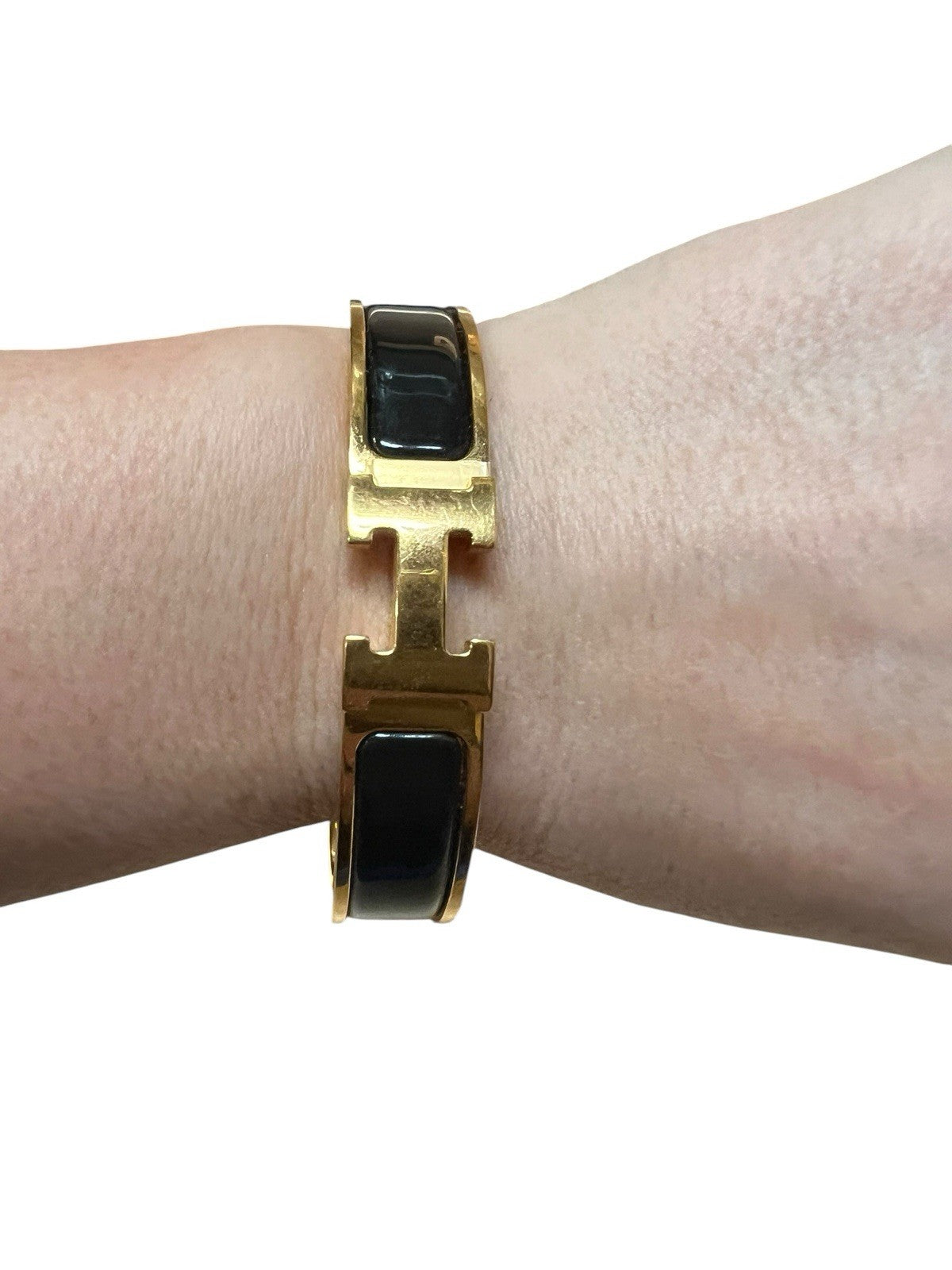 Hermes Click H Black/Gold Cuff Bracelet Retail $810 AUTHENTIC 6.75"