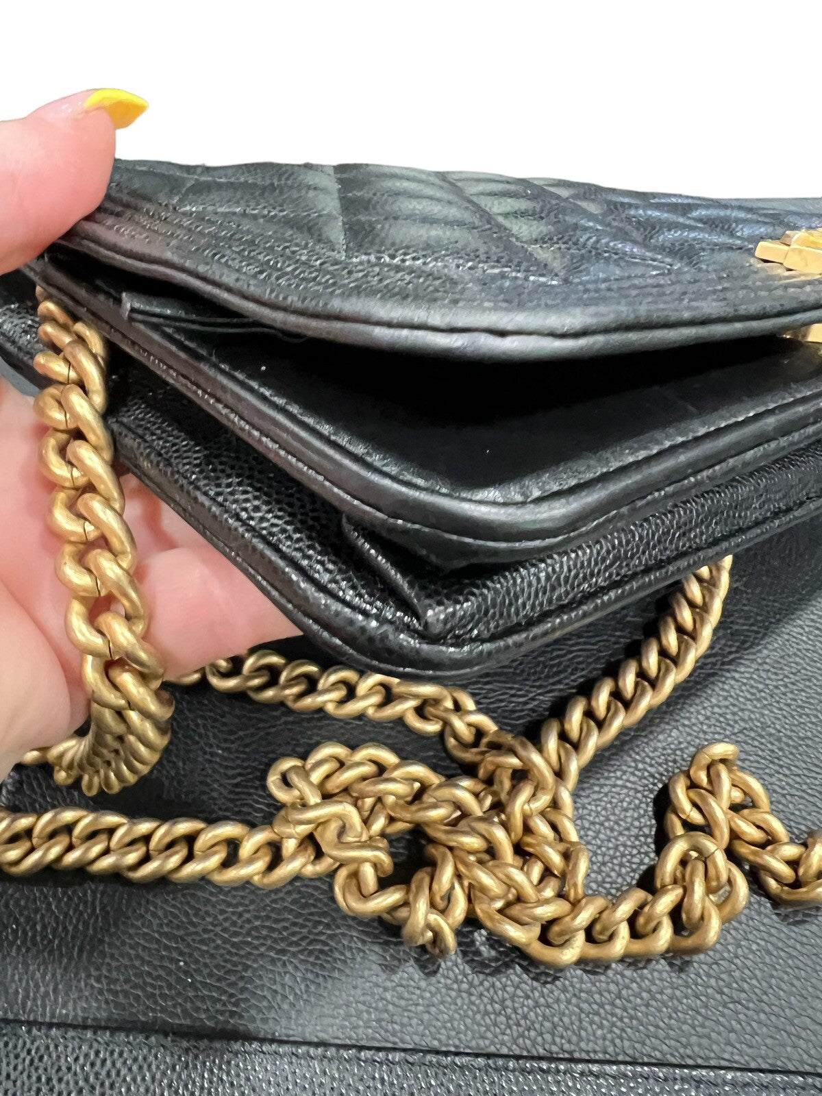 Chanel Caviar Black/Gold Boy Wallet On Chain W/Duster