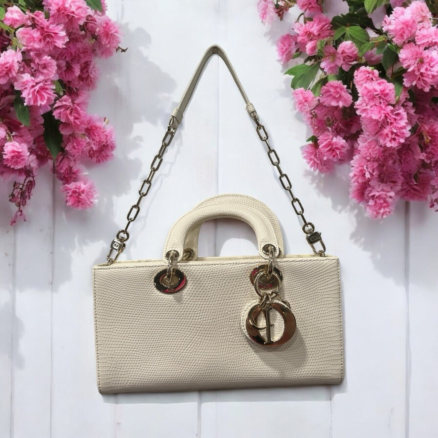 Christian Dior Lizard Ivory/Gold D-Joy Bag