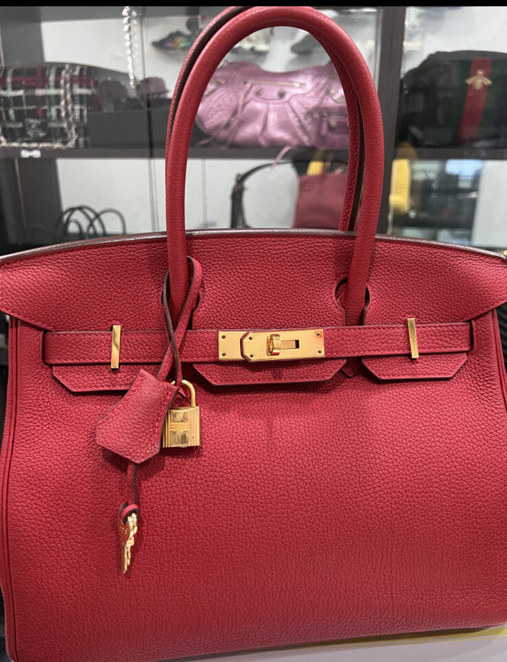 Hermes Birkin Red/Gold Togo Leather 30 W/ Certificate Of Authenticity From 2020