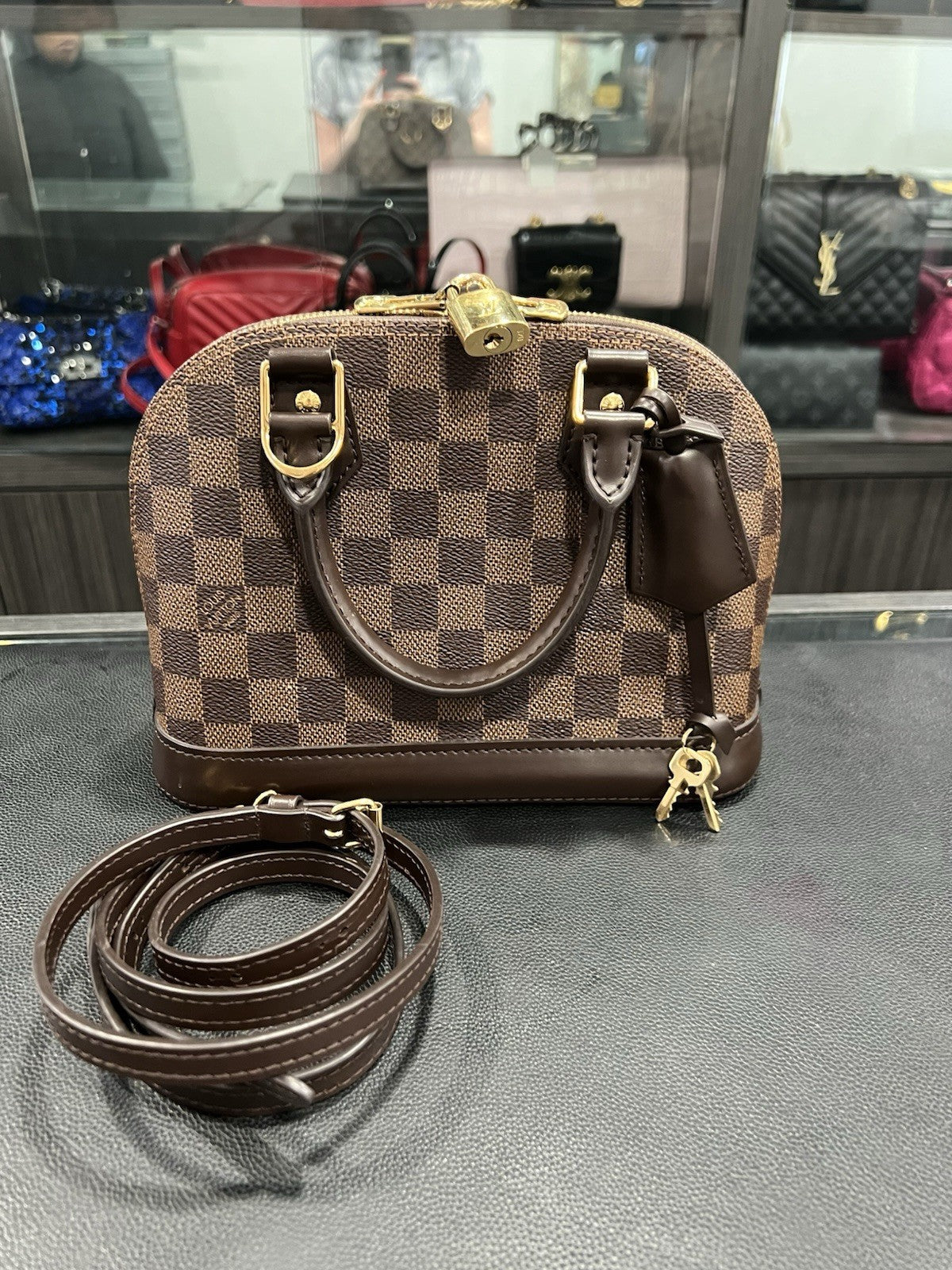 Louis Vuitton Damier Ebene BB Alma Crossbody Bag Lock & Key