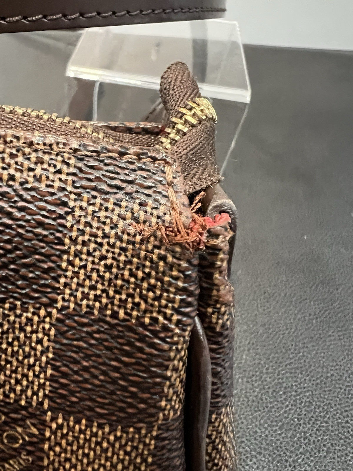 Louis Vuitton Damier Ebene Eva Clutch Crossbody Bag With Authenticity