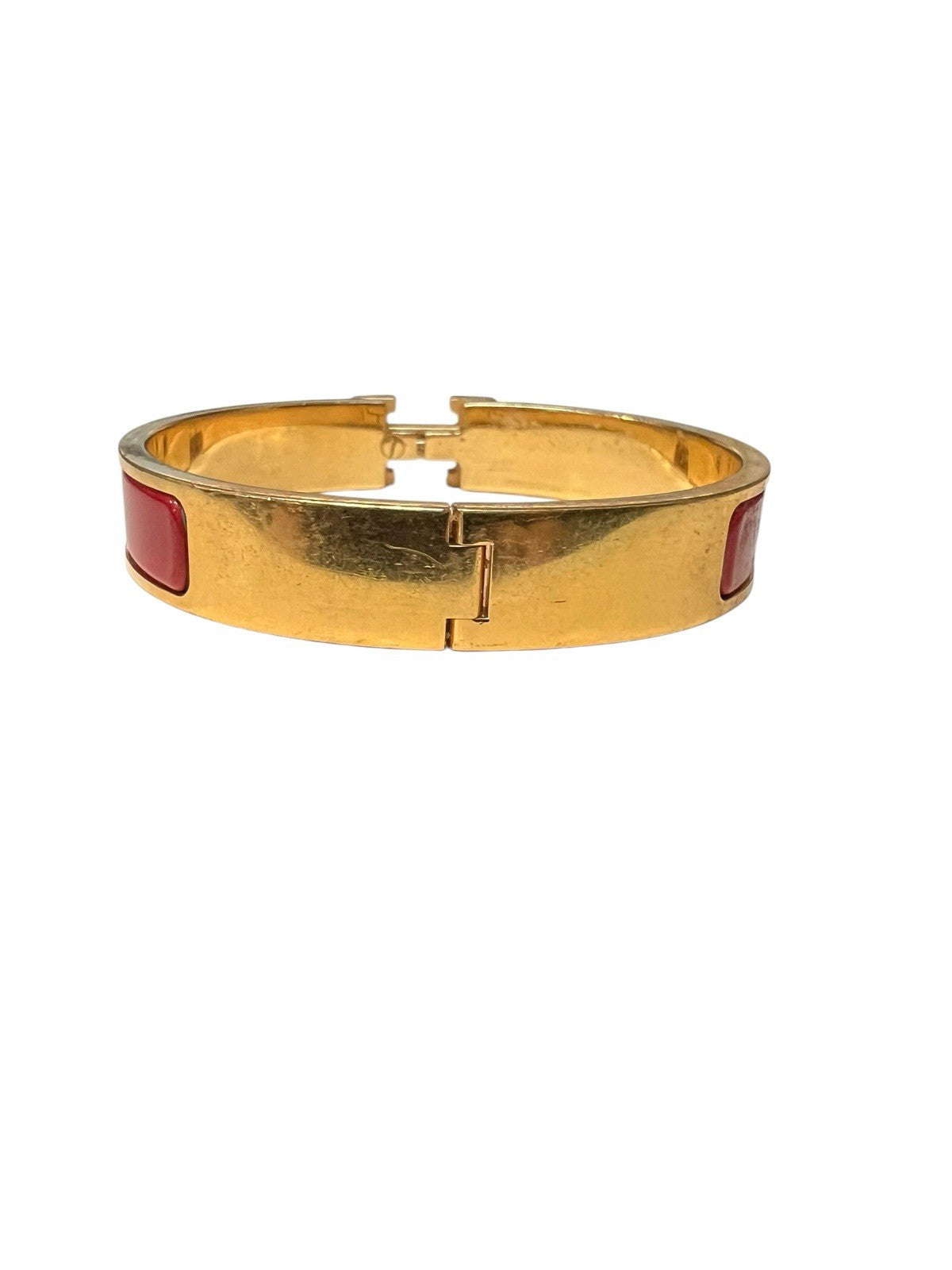 Hermes Click H Red/Gold Cuff Bracelet Retail $810 AUTHENTIC 6.75"