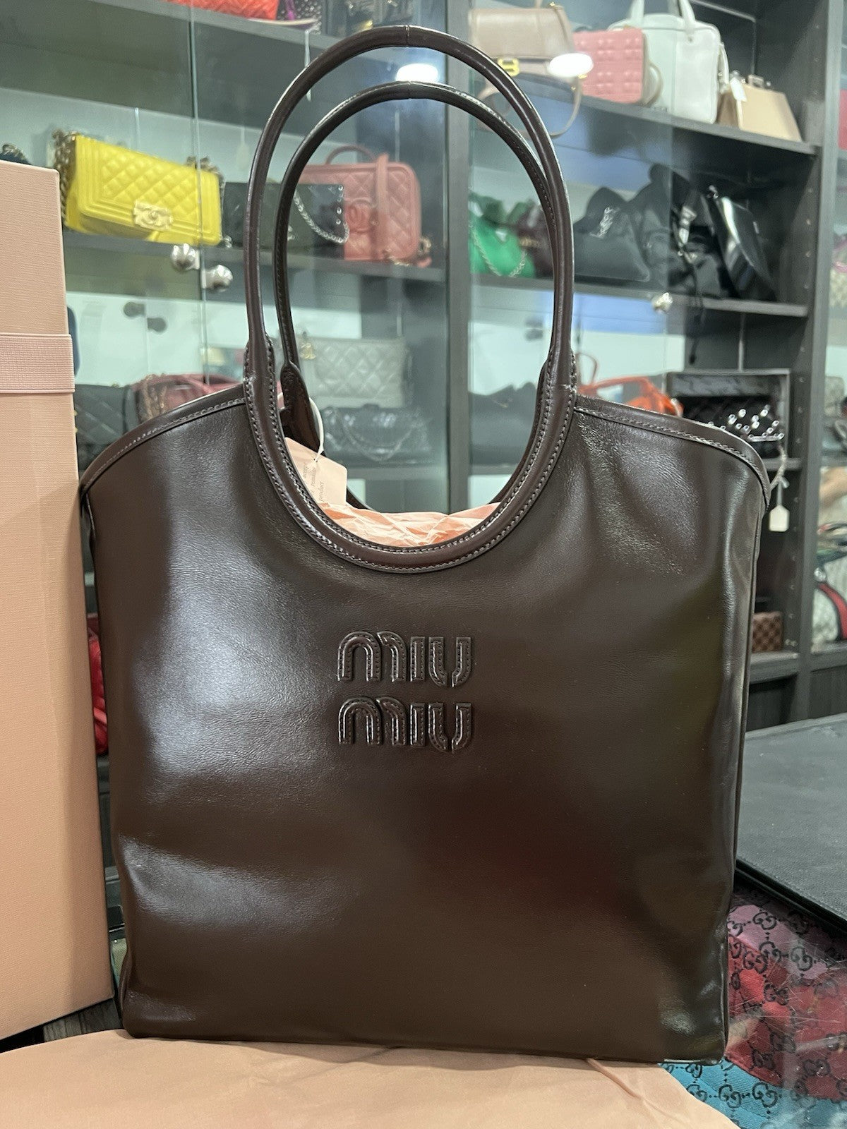 MIU MIU Ivy Tote Brown Leather Shoulder Bag NIB Retail $2590