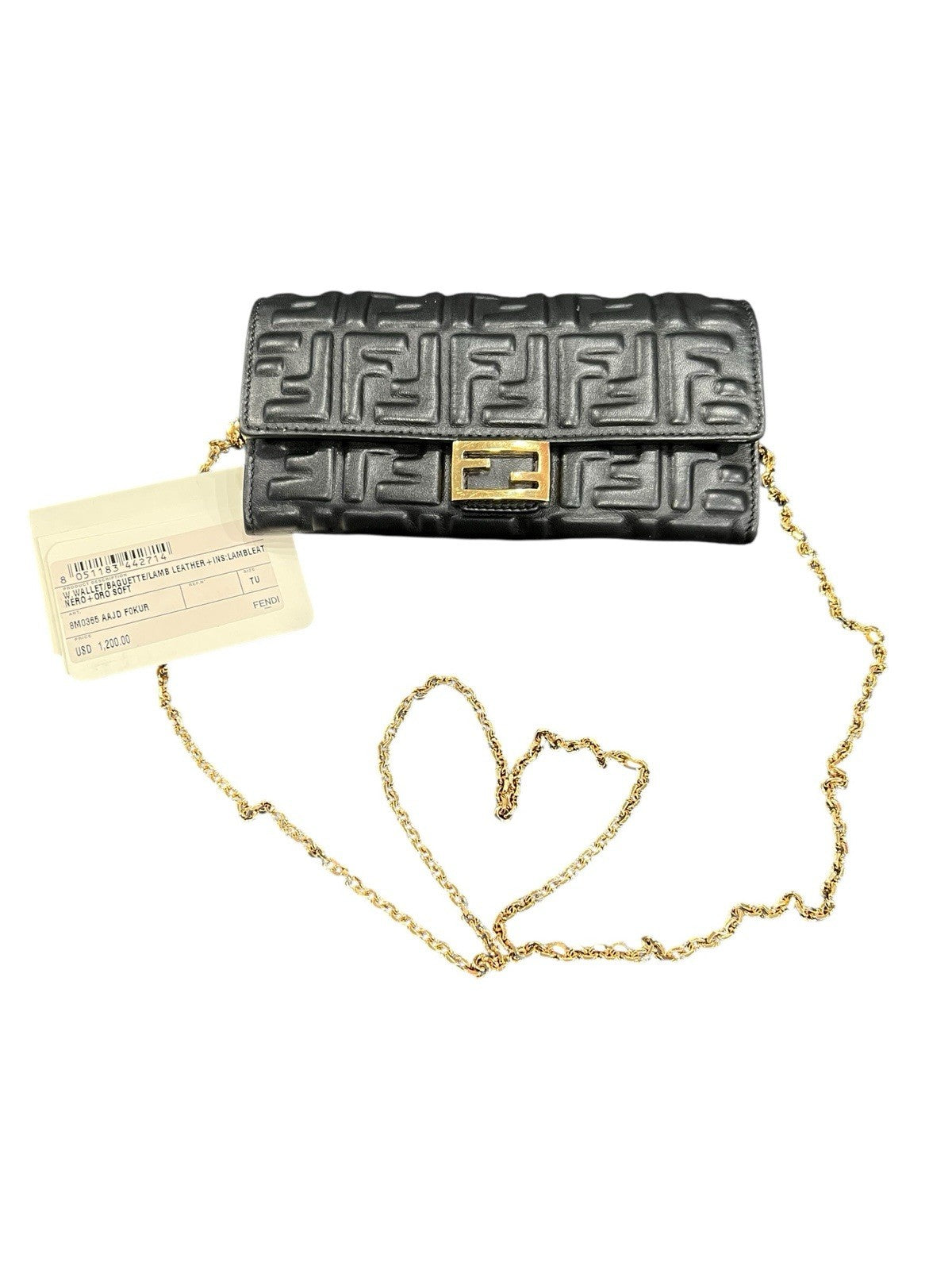 Fendi Black Nappa Leather Baguette Continental Wallet On Chain