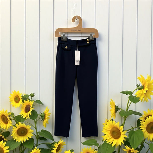 Veronica Beard Navy Renzo Straight Crop Pant Size 0 NWT Retail $395