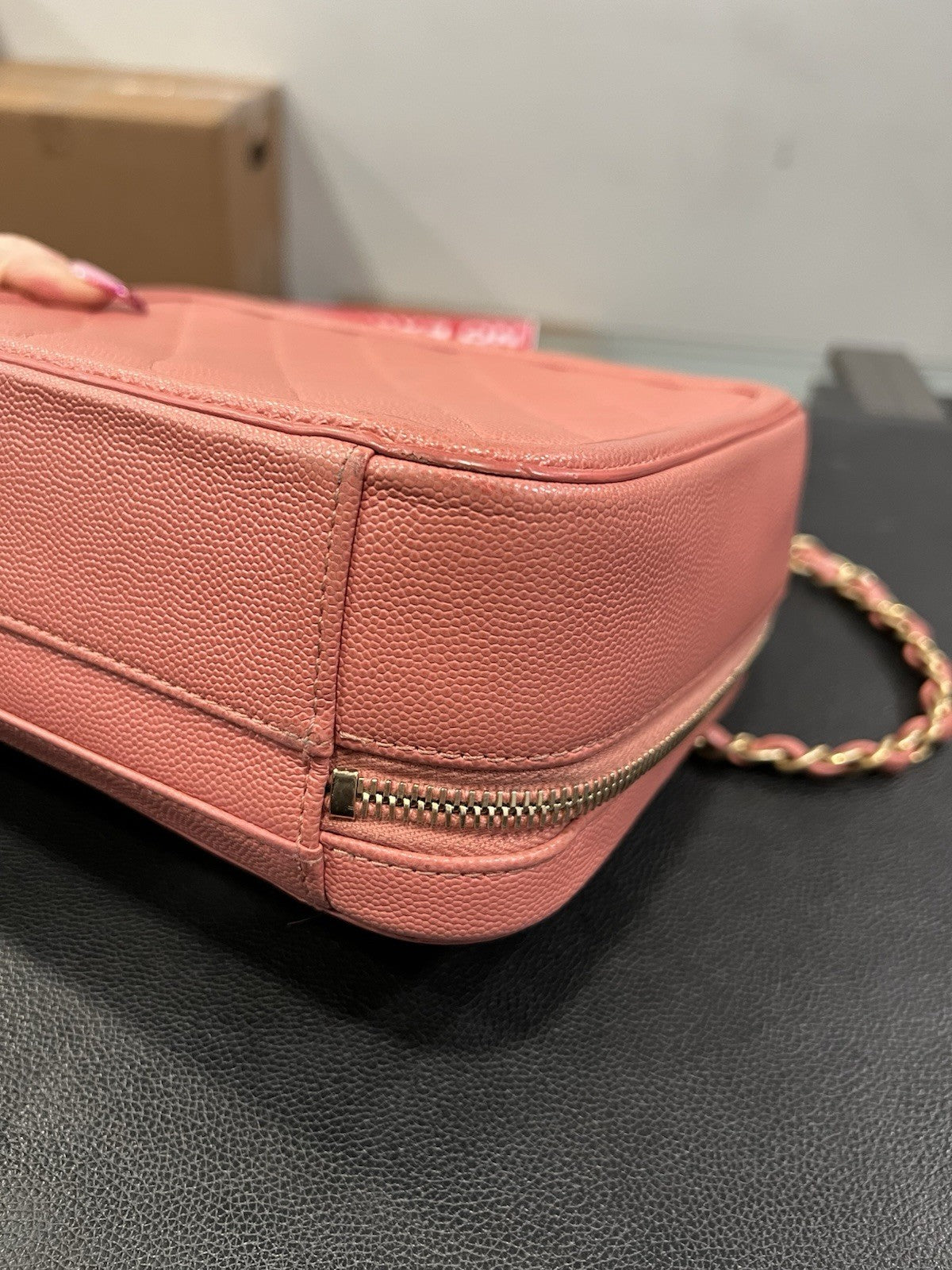 Chanel Pink Filigree Vanity Case With Authenticity