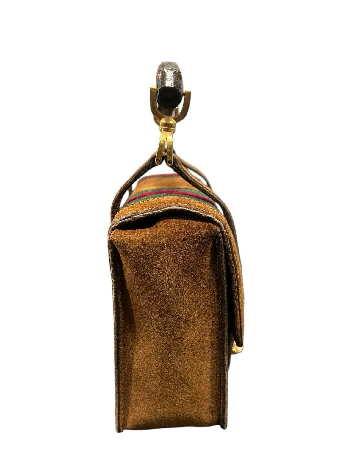 Gucci Vintage Cognac Suede Bamboo Handle Lunchbox Top Handle Bag RARE
