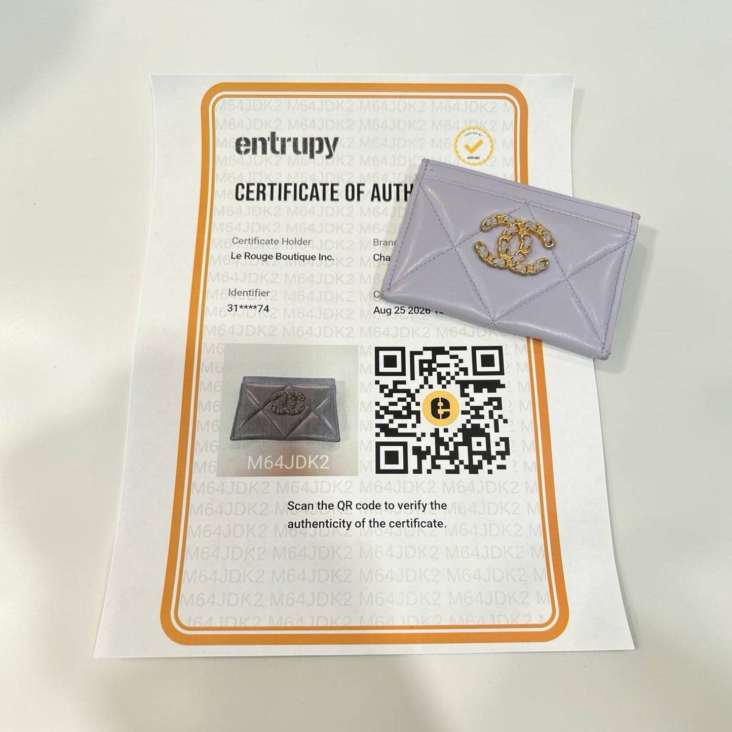 Chanel 19 Lavender Gold Card Case With Authenticity