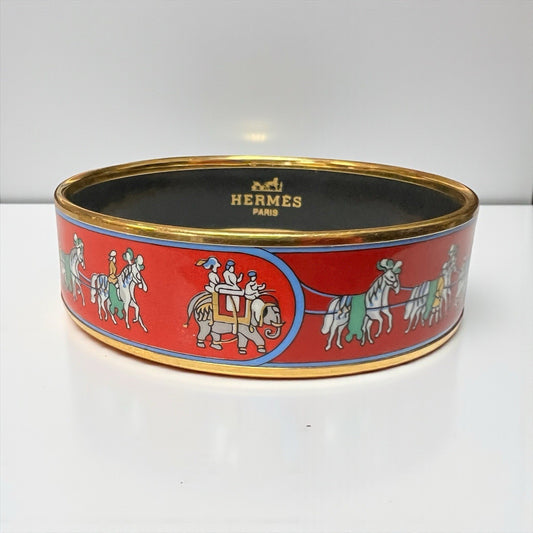 Hermes Vintage Horses and Elephants Enameled Bangle Made in Austria RARE