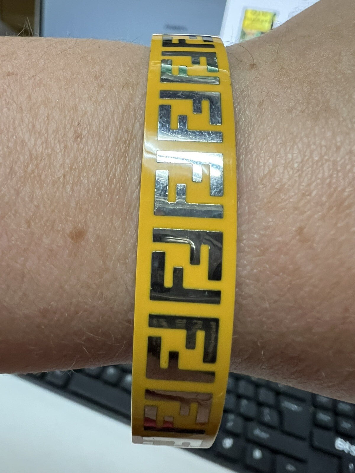 Fendi Yellow Silver Toned Enamel Forever Bracelet M