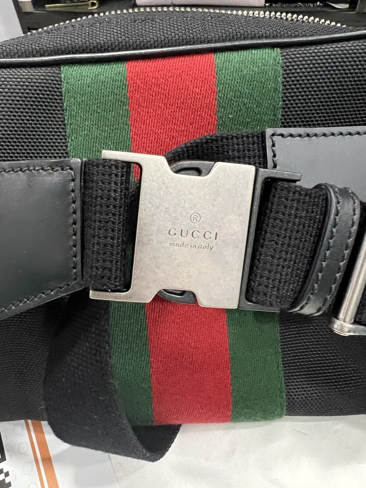 Gucci Techno Web Stripe Belt Bag W/Duster & Authenticity
