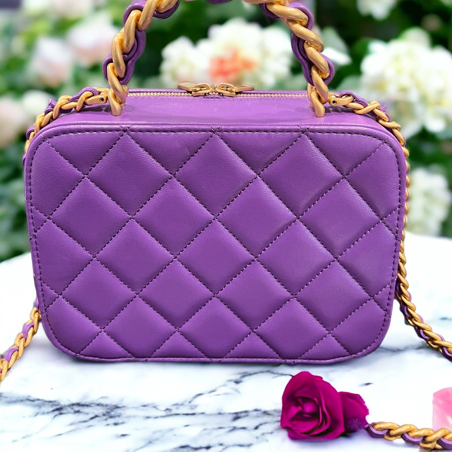 Chanel Vanity Case Purple/Antique Gold  Includes Tags Duster AUTHENTIC