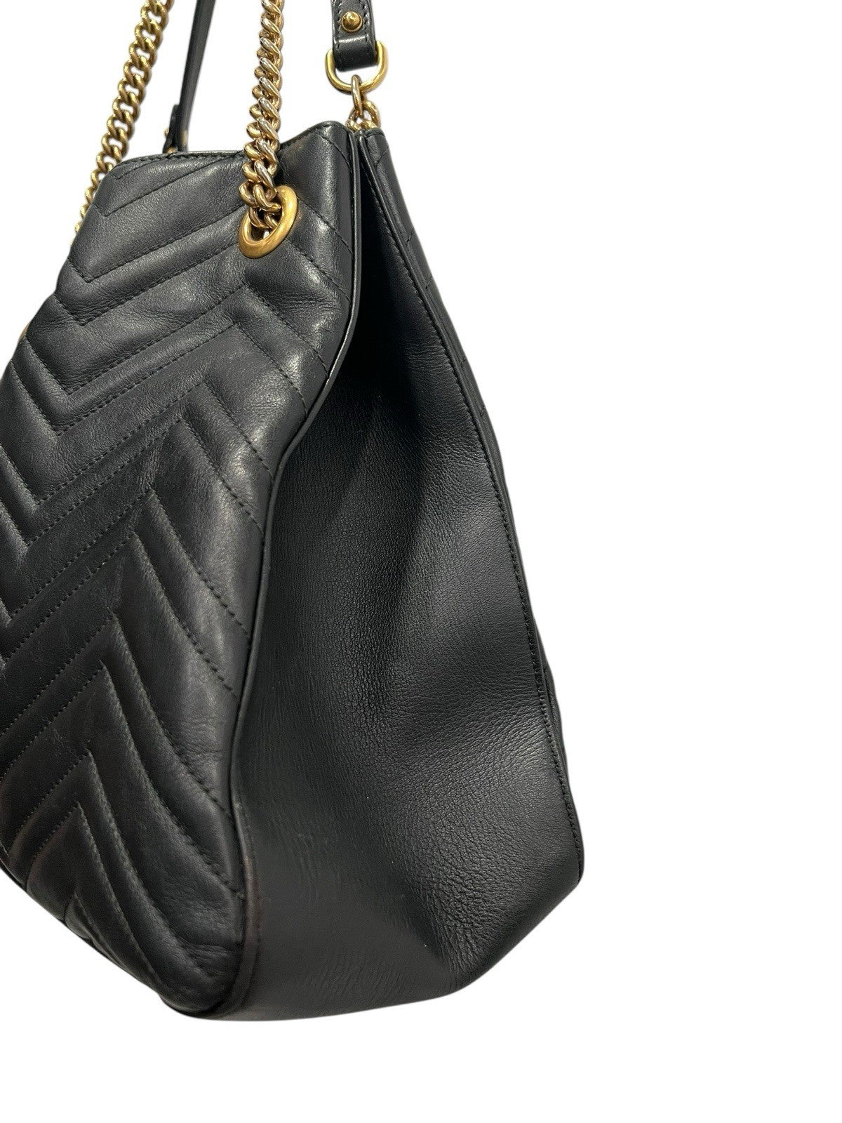 Gucci Marmont Black Gold Hardware Chevron Medium Tote Retail $2800