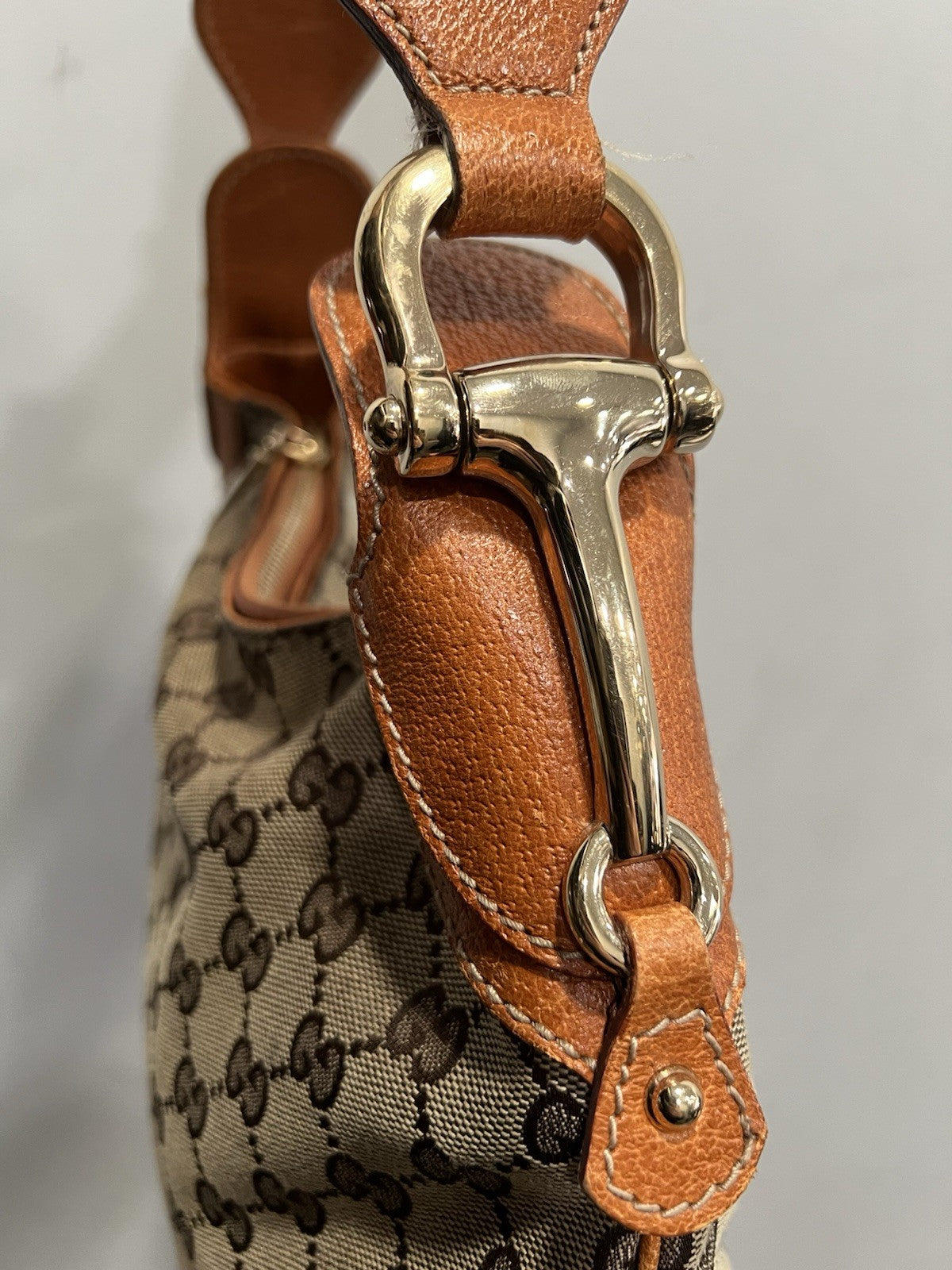 Gucci GG Canvas Bit Creole Shoulder Bag With Authenticity
