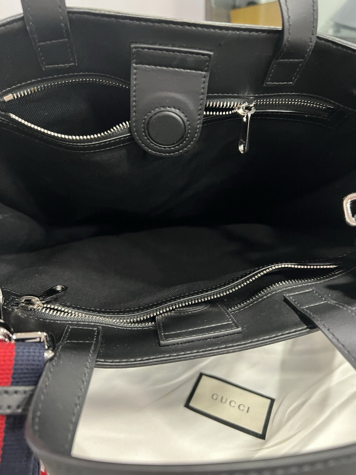 Gucci Black GG Supreme Large Messenger Tote Bag W/ COA