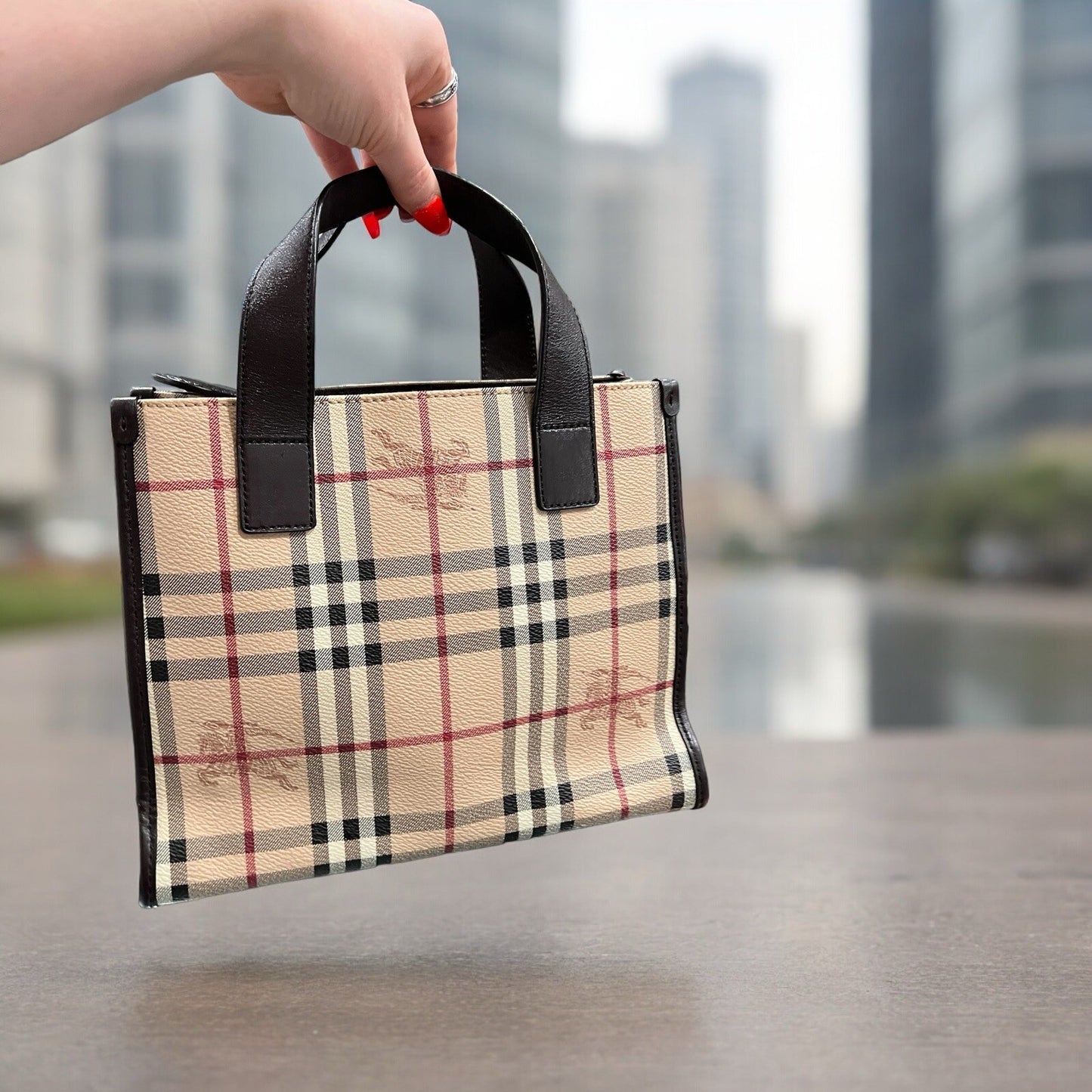 Burberry Nova Check Small Canvas Tote Bag W/Certificate Of Authenticity