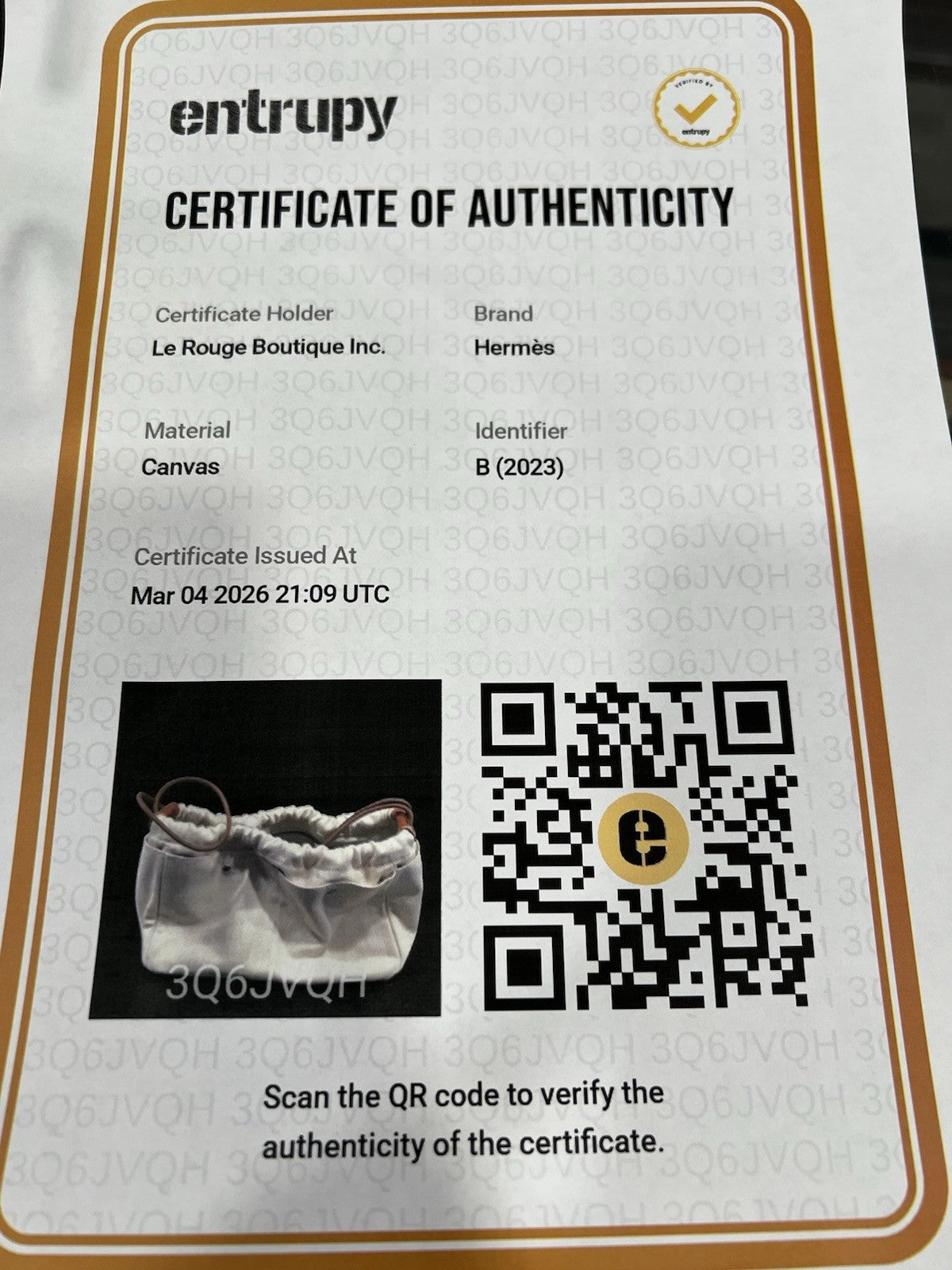 Hermes Cloth Fourbi 25 Pouch With Certificate Of Authenticity