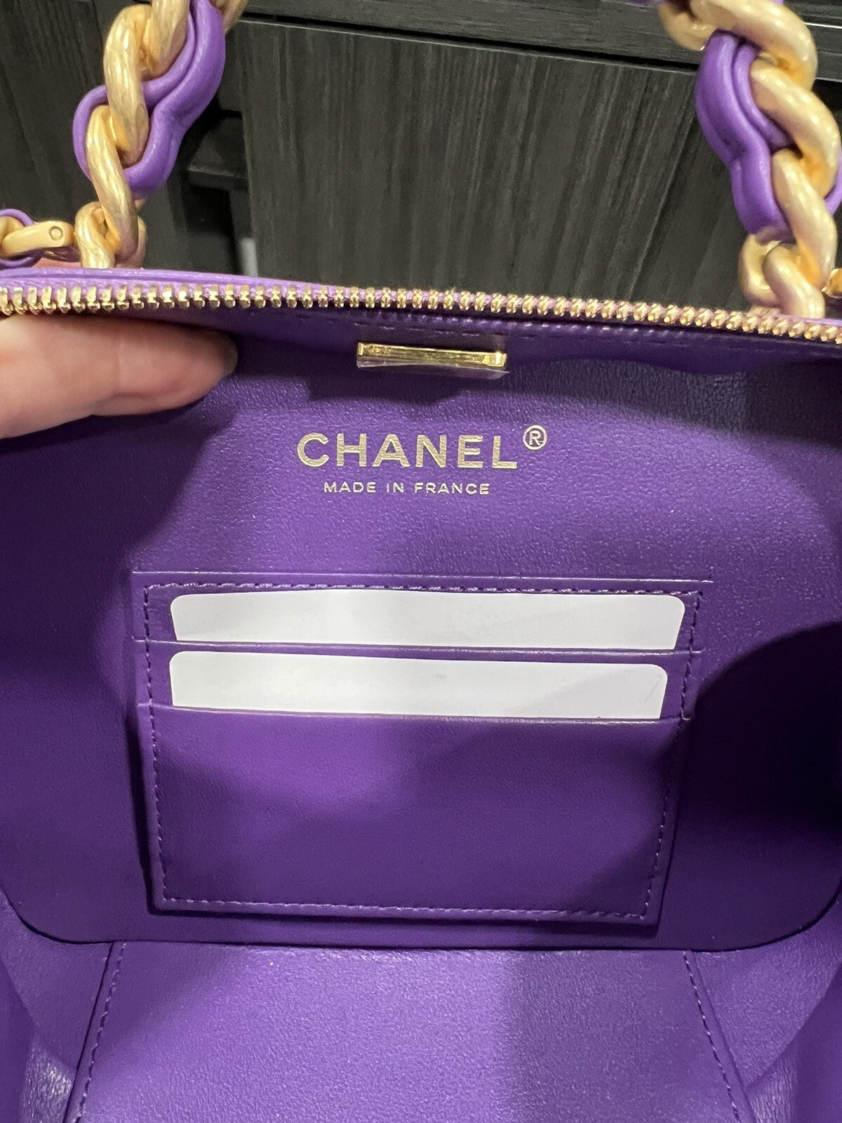 Chanel Vanity Case Purple/Antique Gold  Includes Tags Duster AUTHENTIC