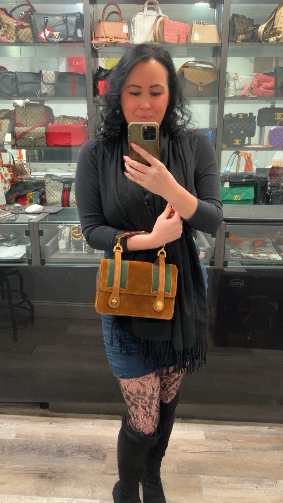 Gucci Vintage Cognac Suede Bamboo Handle Lunchbox Top Handle Bag RARE