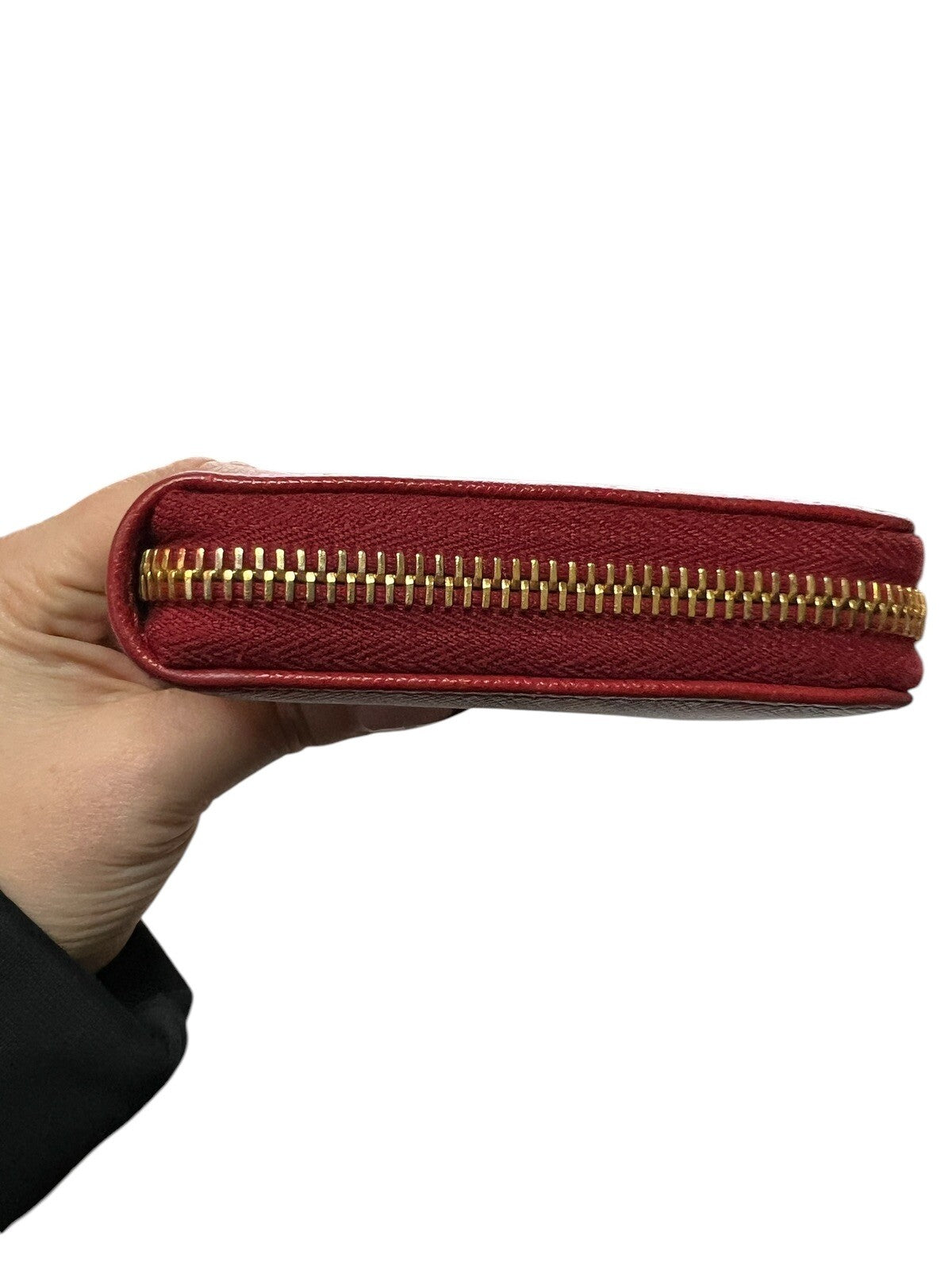 Prada Saffiano Red Leather Zip Around Wallet W/COA