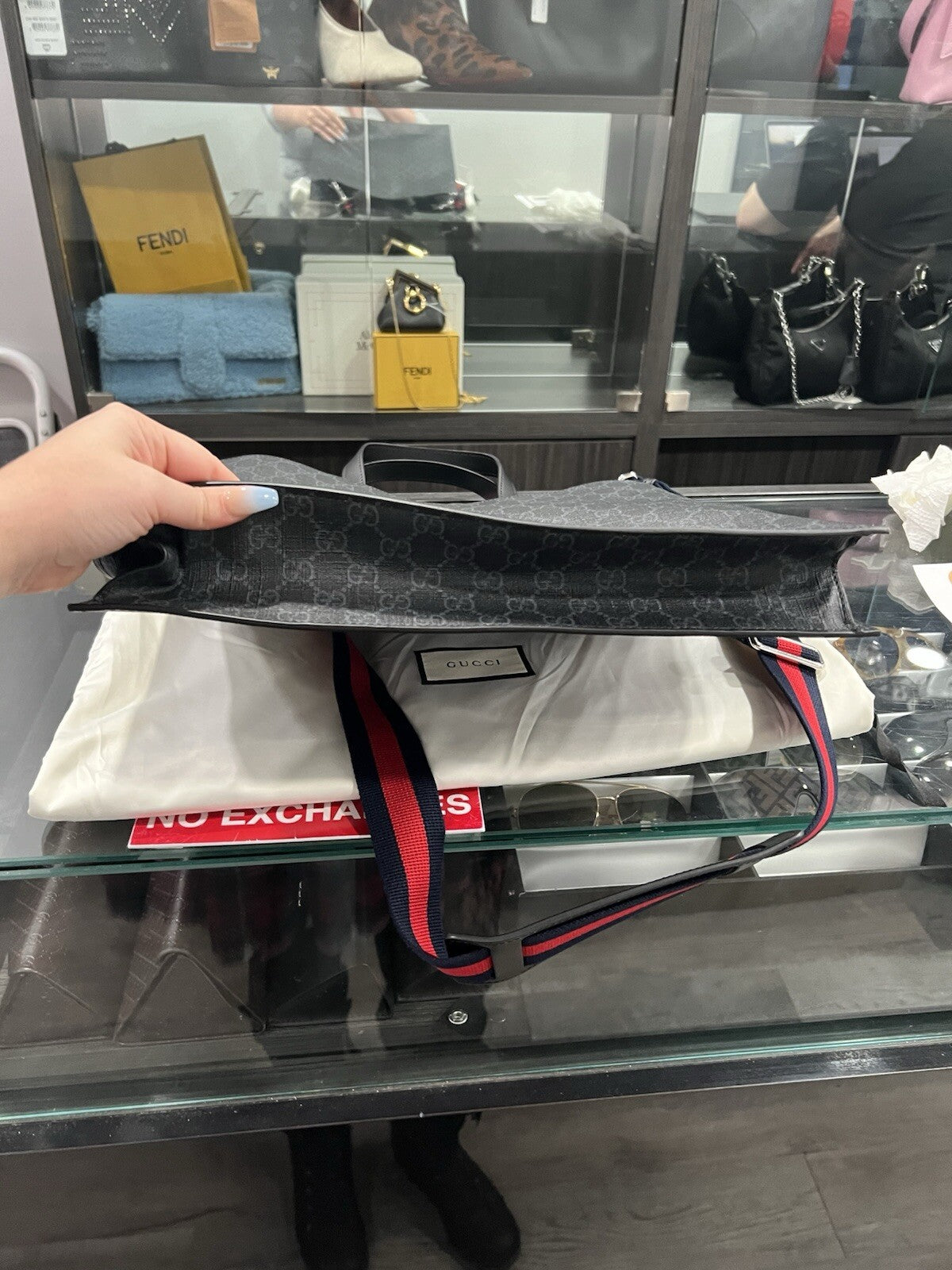 Gucci Black GG Supreme Large Messenger Tote Bag W/ COA