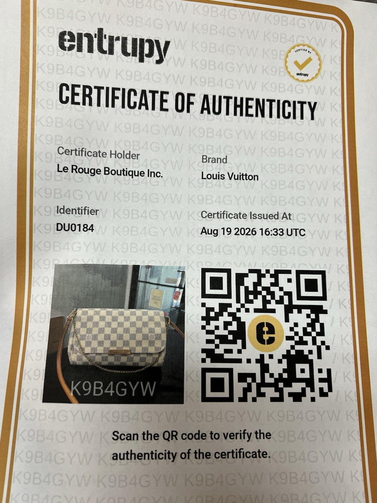 Louis Vuitton Damier Azur Favorite MM Duster & Certificate Of Authenticity