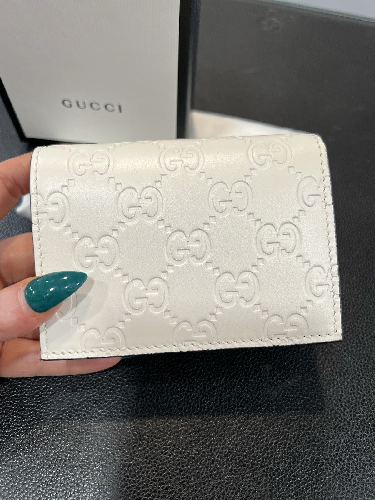 Gucci Limited Edition Guccissima White Cherry Card Case Compact Wallet NIB