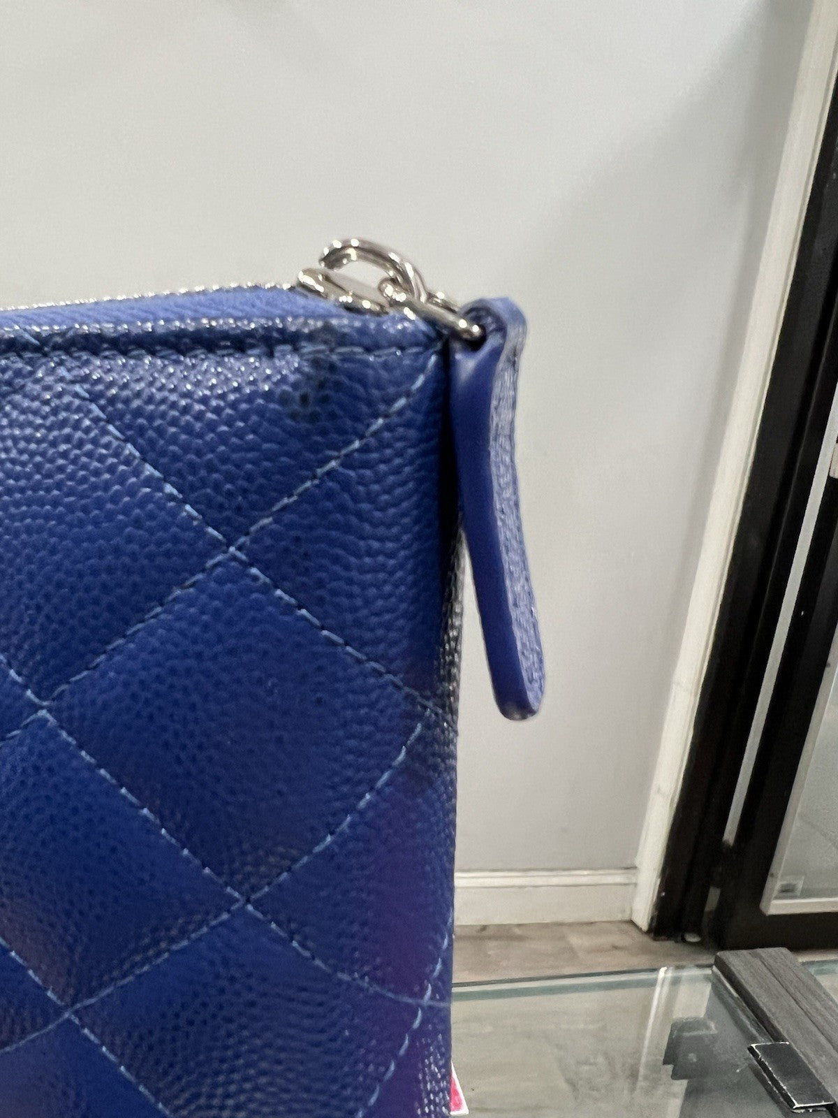 Chanel Caviar Cobalt Blue Leather Zip Around Wallet With Authenticity