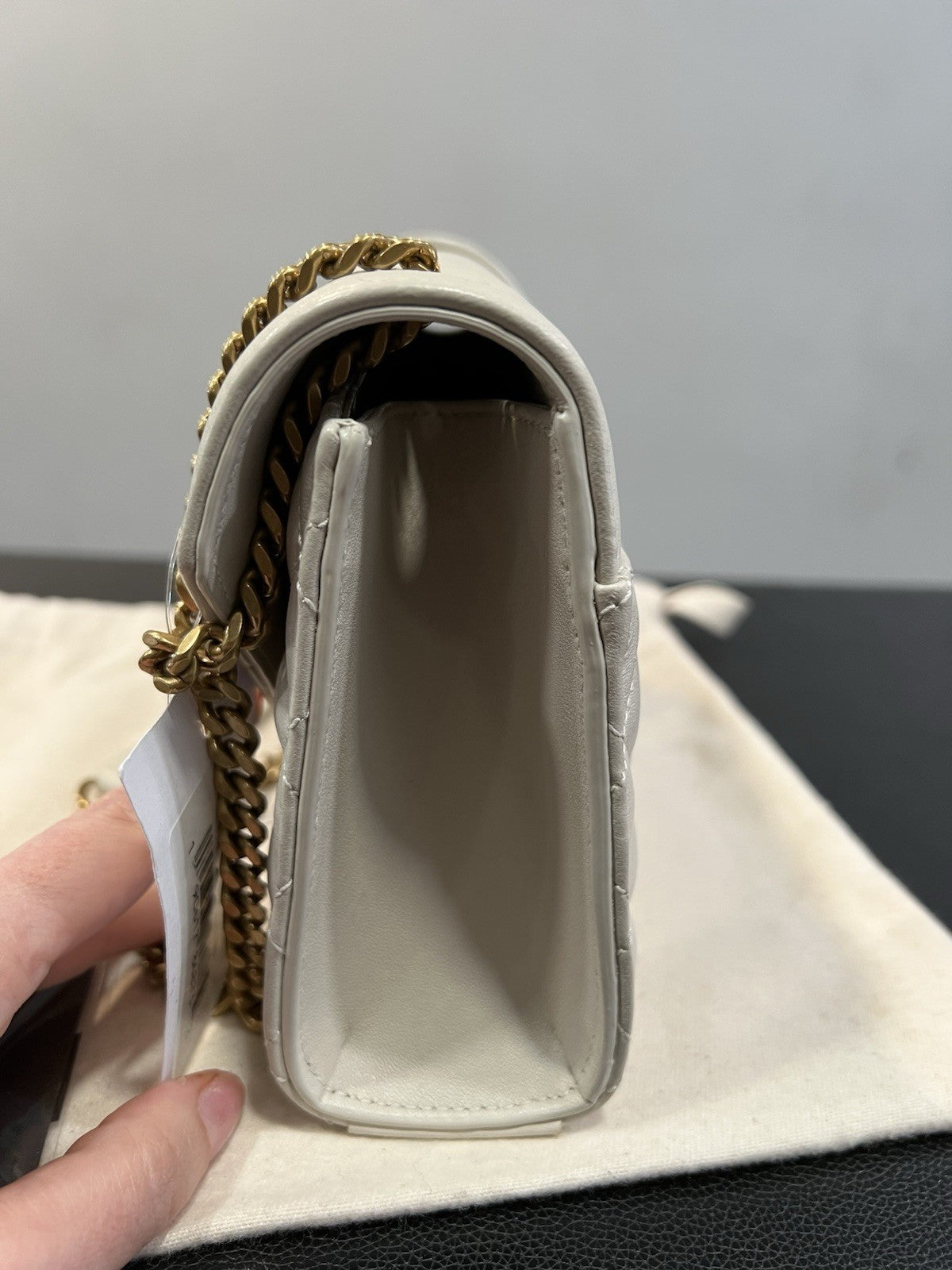YSL Saint Laurent Ivory/Gold Envelope Triquilt Small Smooth Leather MSRP $2950