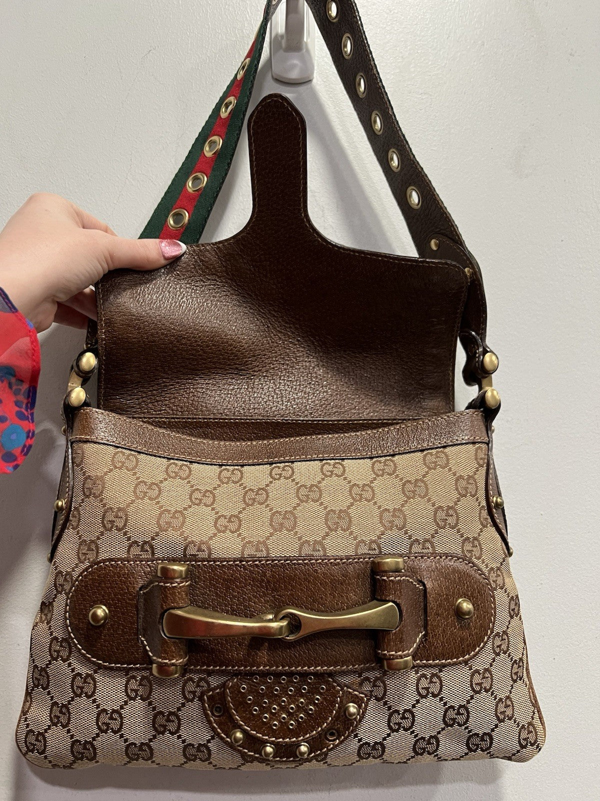 Gucci GG Pelham Runway Studded Shoulder Bag With Duster & Authenticity