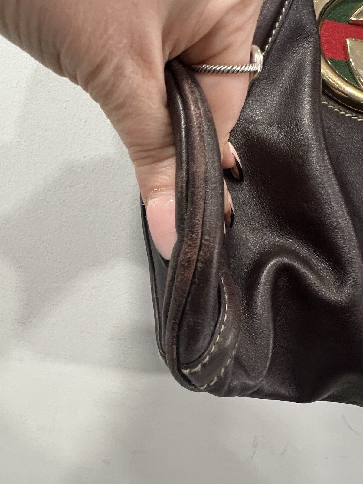 Gucci Leather Medium Britt Dark Brown Shoulder Bag With Authenticity