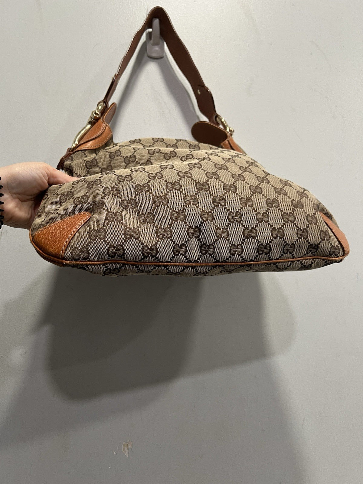 Gucci GG Canvas Bit Creole Shoulder Bag With Authenticity