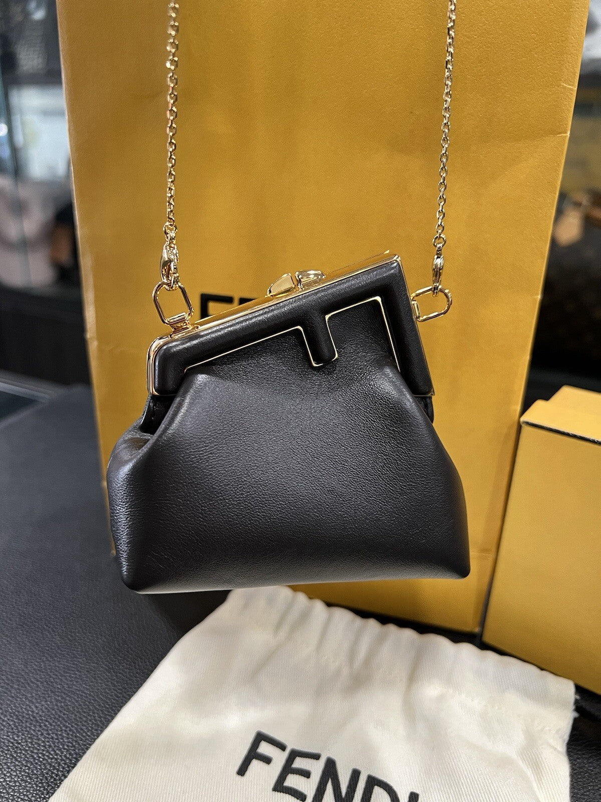 Fendi Nappa Nano Fendi First Bag Charm Chain Bag