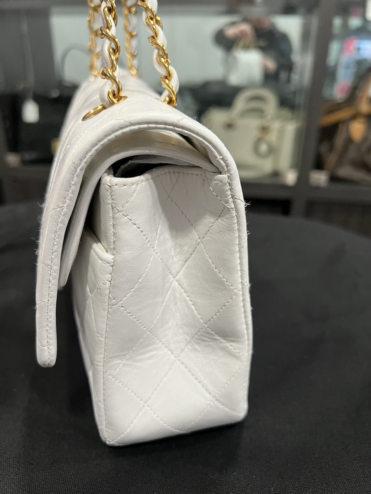 Chanel White 24k Gold Plated Hardware Lambskin Double Flap Classic