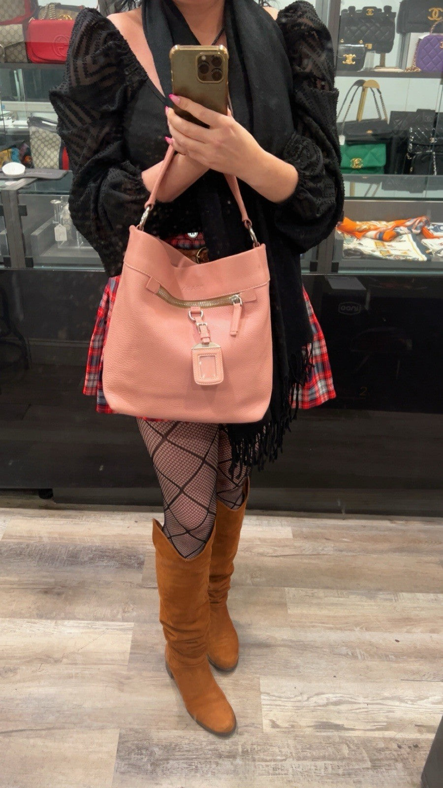 Prada Pink Leather Hobo Shoulder Bag With Authenticity