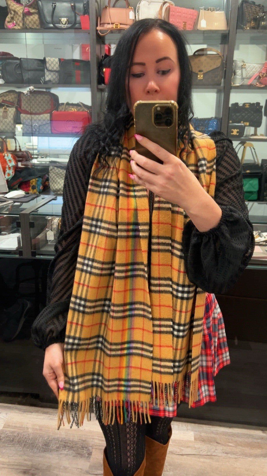 Burberry London Limited Edition Classic Check Cashmere Rainbow Scarf