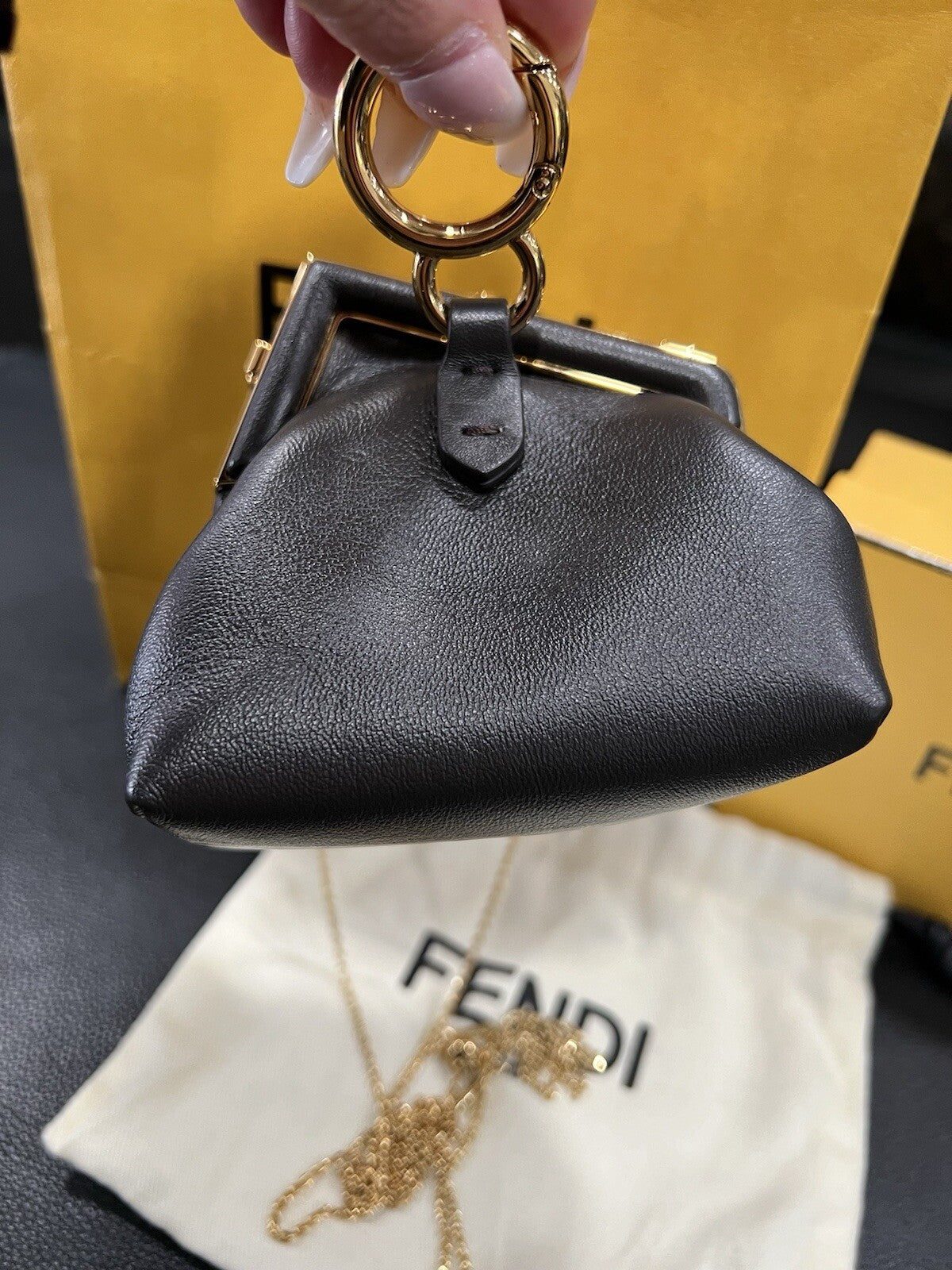 Fendi Nappa Nano Fendi First Bag Charm Chain Bag