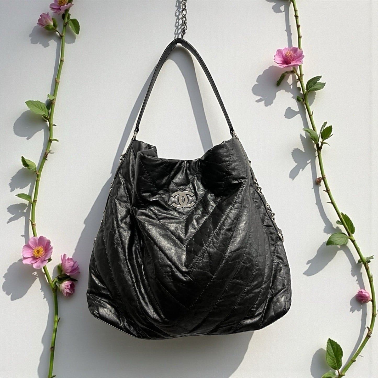 Chanel Leather Quilted Big Bang Travel Hobo Bag W/Authenticity