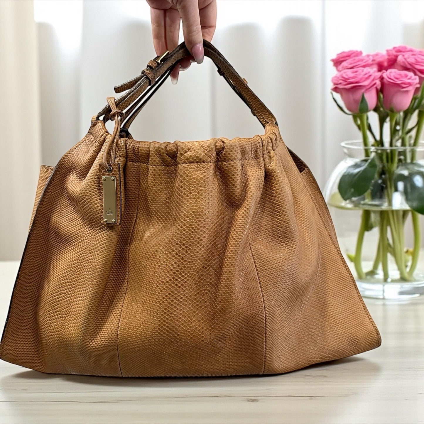 Gucci Vintage Lizard Cognac Limited Edition Handbag