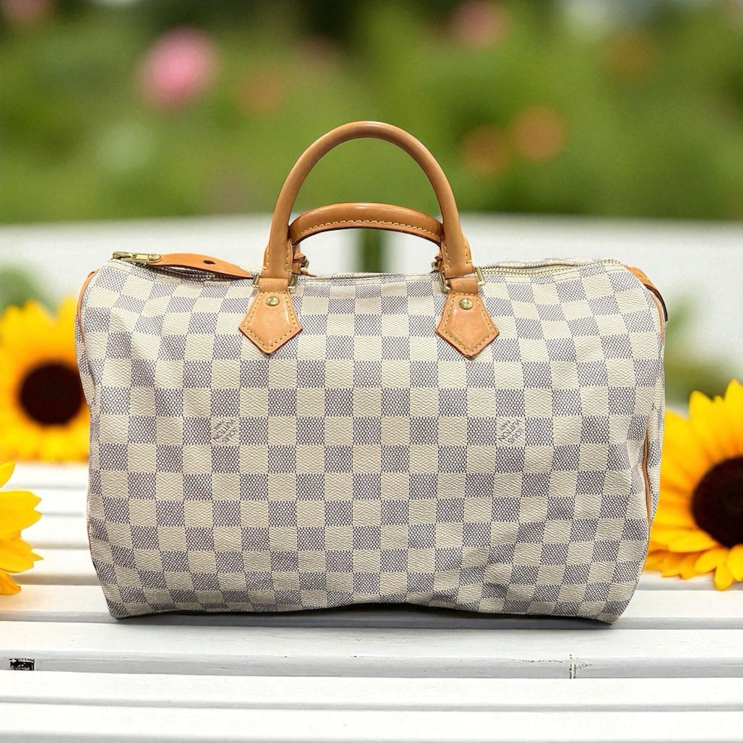 Louis Vuitton Damier Azure Speedy 35 W/Duster Lock & Certificate Of Authenticity