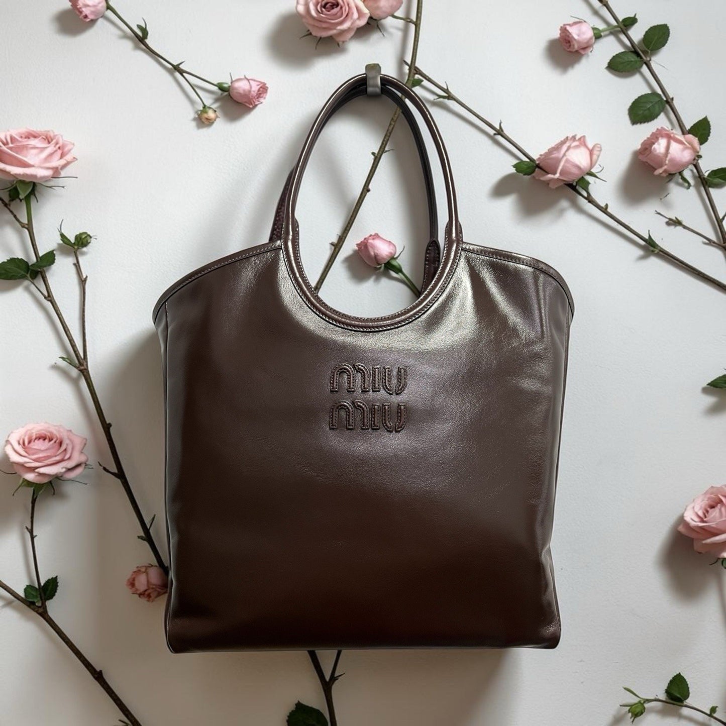 MIU MIU Ivy Tote Brown Leather Shoulder Bag NIB Retail $2590