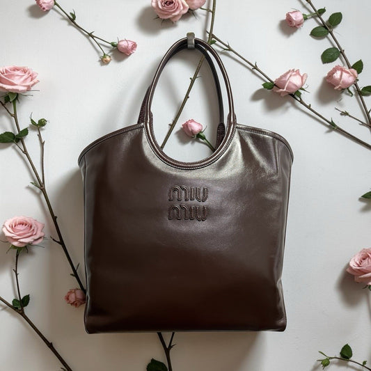 MIU MIU Ivy Tote Brown Leather Shoulder Bag NIB Retail $2590