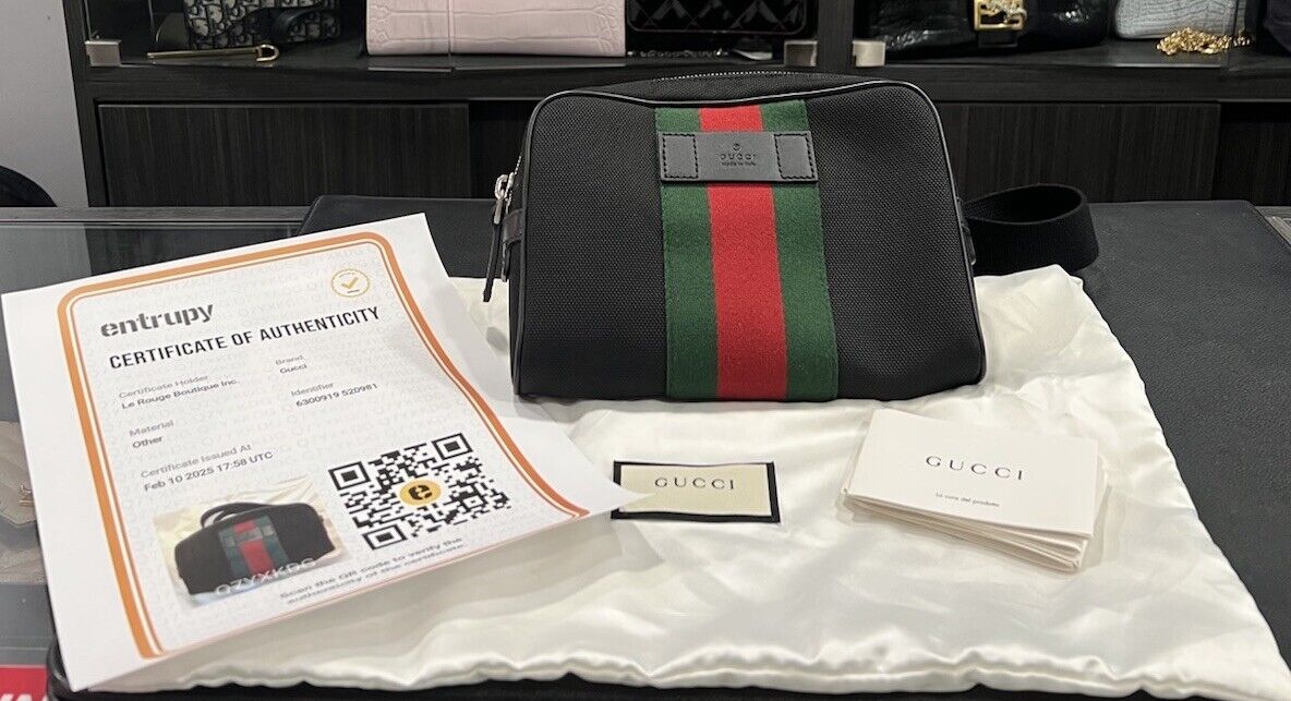 Gucci Techno Web Stripe Belt Bag W/Duster & Authenticity