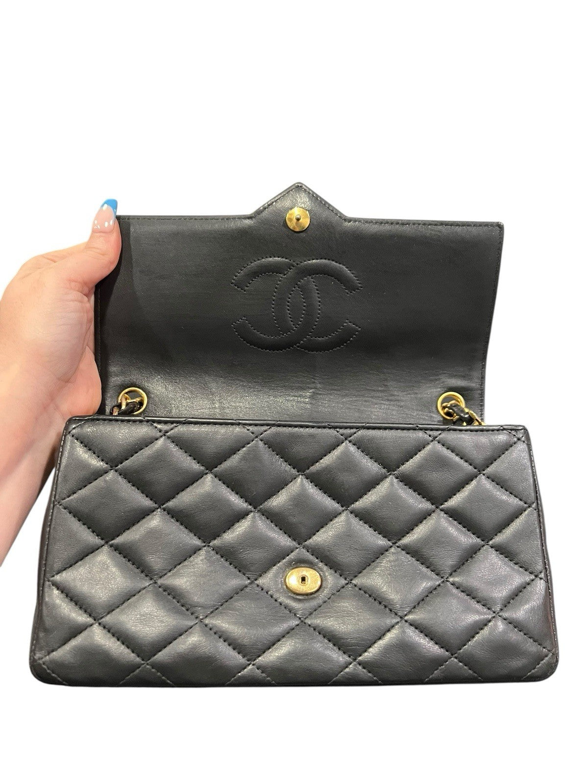 Chanel Vintage 24k Gold Plated Rectangular Single Flap Chain Bag