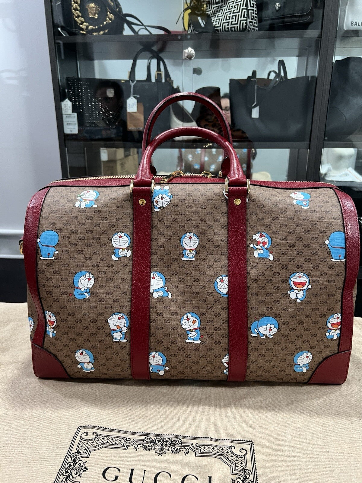 Gucci X Fujiko Pro Doraemon GG Supreme Canvas Boston Duffle Bag NWOB