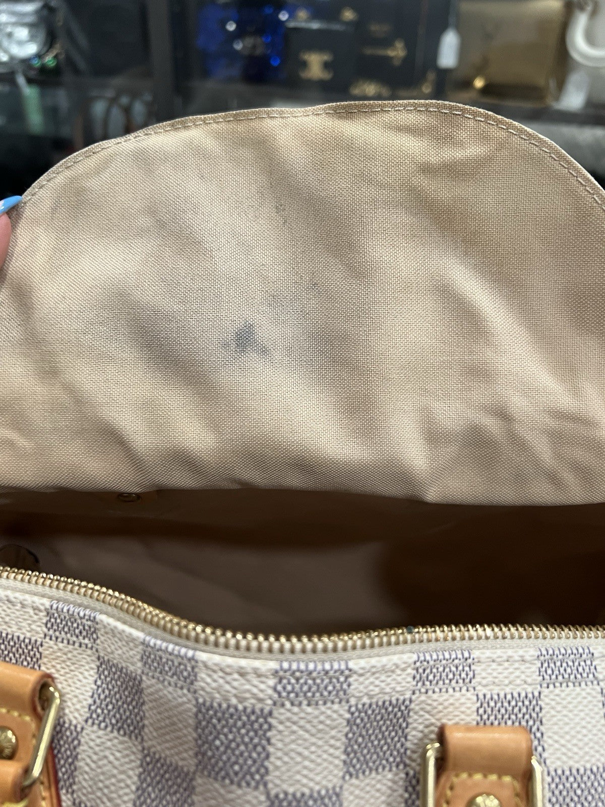 Louis Vuitton Damier Azure Speedy 35 W/Duster Lock & Certificate Of Authenticity