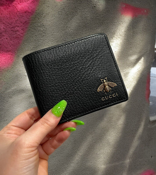Gucci Anamalier Bi Fold Wallet Black Gold Bee (Retail $560)