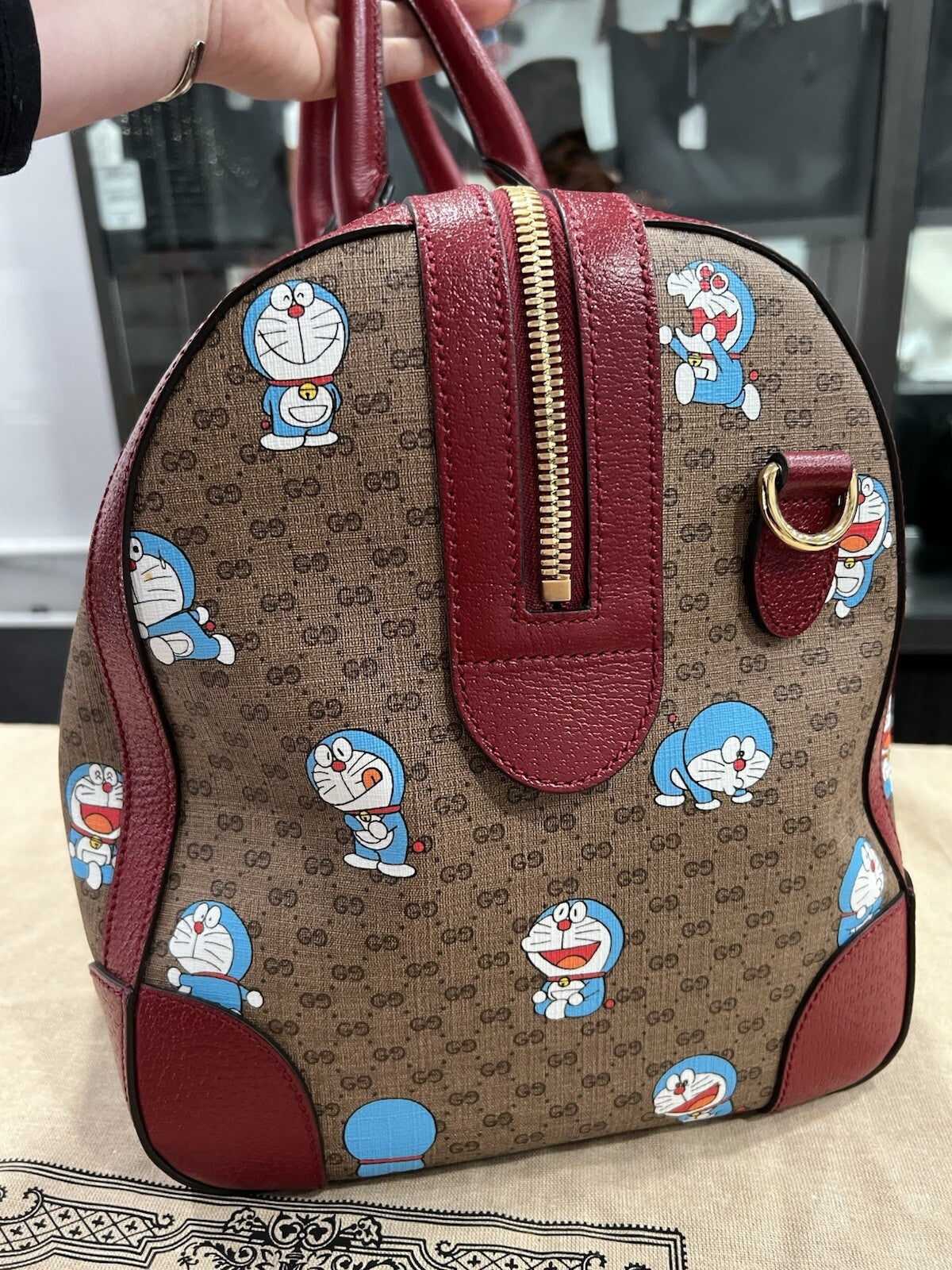 Gucci X Fujiko Pro Doraemon GG Supreme Canvas Boston Duffle Bag NWOB