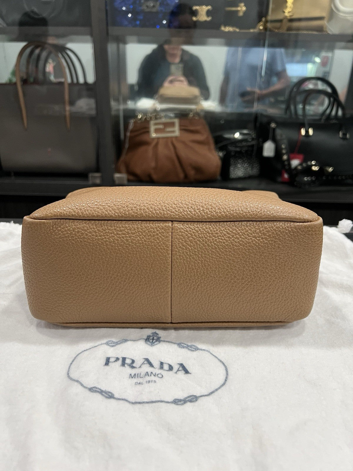 Prada Small Vitello Double Zipper Caramel Crossbody/Shoulder Bag Retail $2750